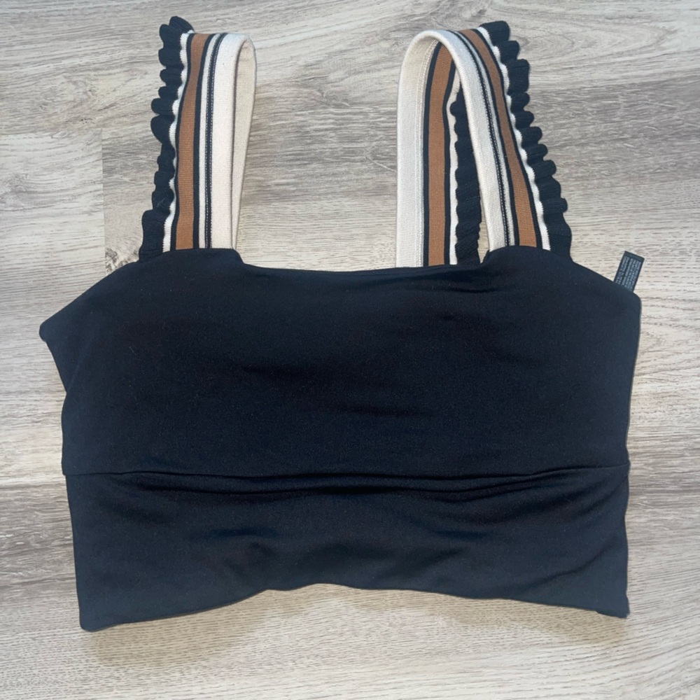 Black Crop Top with Striped Straps